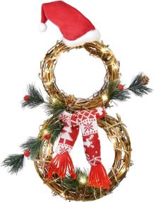 img 4 attached to 🎄 Artiflr Lighted Christmas Wreath Decoration - 16 x 8 Inch Grapevine Wreath with Hat, Bow & Snowman Shape for Front Door, Home, and Wall Decor