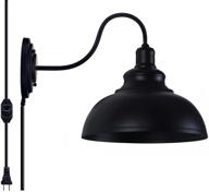 🔌 industrial farmhouse plug-in wall sconce with dimmer on/off switch - lightess dimmable gooseneck barn light fixture, olb11, black логотип