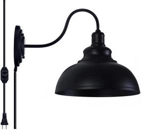 img 4 attached to 🔌 Industrial Farmhouse Plug-in Wall Sconce with Dimmer On/Off Switch - LIGHTESS Dimmable Gooseneck Barn Light Fixture, OLB11, Black