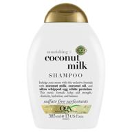 ogx nourishing coconut milk moisturizing shampoo - for strong, healthy hair. infused with coconut milk, coconut oil & egg white protein. paraben-free. sulfate-free. 13 fl oz logo