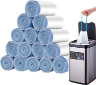 🗑️ 100 count blue drawstring trash bags, 4 gallon garbage bags, ultra strong trash can liners - 15l, 0.9 mil, 22um, white plastic trash bags logo
