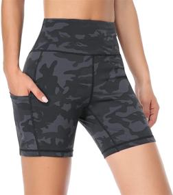img 3 attached to 🩳 High Waist Tummy Control Women's Yoga Shorts with Pockets - Ideal for Workouts, Biking, Running, and Athletic Compression
