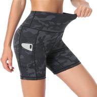 🩳 high waist tummy control women's yoga shorts with pockets - ideal for workouts, biking, running, and athletic compression логотип