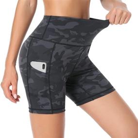 img 4 attached to 🩳 High Waist Tummy Control Women's Yoga Shorts with Pockets - Ideal for Workouts, Biking, Running, and Athletic Compression