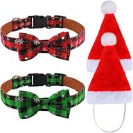 elcoho christmas snowflake dog collars - 2 pack, adjustable collars with bow tie, classic plaid design, and 2 pack of pet christmas hats - costume accessories for cats, dogs, and other pets logo