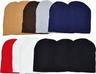 🧢 opt brand wholesale 12 pcs unisex ribbed beanie ski cap - warm winter solid knit hat skull cap - new blank design logo