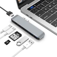 💻povad type-c концентратор usb-портов для macbook pro 2018/2017/2016 - 7 в 1, передача питания мощностью 100 вт, передача данных 5 гбит/с, 4k hdmi, картридер sd, два порта usb 3.0 - серый. логотип