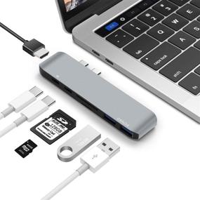 img 4 attached to 💻POVAD Type-C концентратор USB-портов для MacBook Pro 2018/2017/2016 - 7 в 1, передача питания мощностью 100 Вт, передача данных 5 Гбит/с, 4K HDMI, картридер SD, два порта USB 3.0 - серый.