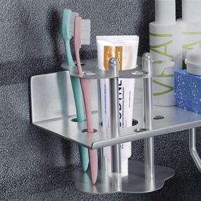 img 3 attached to PowMax Bathroom Counter Organizer: Hair Dryer Holder with Towel Shelf Rack, Toothbrush and Comb Storage for Toiletries