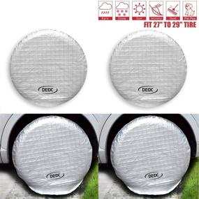 img 4 attached to DEDC Set of 4 Waterproof Tire Covers for Jeep, Trailer, RV, SUV, Truck 🚗 - Aluminum Spare Wheel Tire Covers Fits 27-29 Inch Diameters - Ideal for Various Vehicles