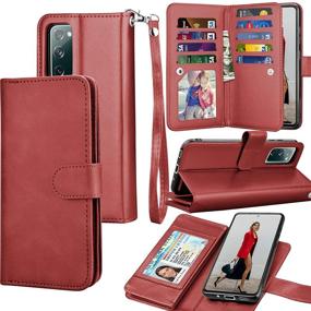 img 4 attached to Premium Red Tekcoo Wallet Case for Galaxy S20 FE 5G & S20 Fan Edition - Luxury Flip PU Leather Cover with Card Slots & Detachable Magnetic Hard Case