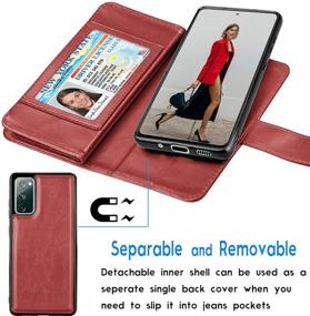 img 2 attached to Эксклюзивный кожаный чехол-кошелек Tekcoo Premium Red для Galaxy S20 FE 5G и S20 Fan Edition - роскошный чехол с откидным клапаном из искусственной кожи с отделениями для карт и съемным магнитным жестким чехлом.