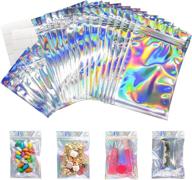 🛍️ 120 pieces resealable holographic bags in 2 sizes with 20 labels - tufusiur cute eyelash packaging bags for lip gloss and lash. foil small ziplock bags for small business, halloween, christmas favor (4x6) логотип