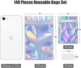 img 1 attached to 🛍️ 120 Pieces Resealable Holographic Bags in 2 Sizes with 20 Labels - Tufusiur Cute Eyelash Packaging Bags for Lip Gloss and Lash. Foil Small Ziplock Bags for Small Business, Halloween, Christmas Favor (4X6)