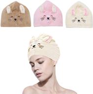 🐱 3 pack kitty microfiber hair towel wrap - super absorbent, anti frizz hair drying turban with 2 buttons - quick drying twist hair towel for woman & girl, ideal for drying curly, long & thick hair logo