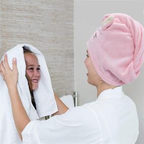 img 1 attached to 🐱 3 Pack Kitty Microfiber Hair Towel Wrap - Super Absorbent, Anti Frizz Hair Drying Turban with 2 Buttons - Quick Drying Twist Hair Towel for Woman & Girl, Ideal for Drying Curly, Long & Thick Hair