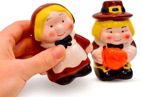 img 3 attached to Holiday Salt and Pepper Shakers - Pilgrim Couple Ceramic Set for Holiday Decor by Barclay’s Buys