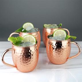 img 2 attached to PG Copper/Rose Gold Plated Stainless Steel Moscow Mule Mug - Authentic Traditional Design (19oz) - Bar Gift Set 4 - Factory Direct - Dimple Finish Hollow Handle!