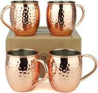 pg copper/rose gold plated stainless steel moscow mule mug - authentic traditional design (19oz) - bar gift set 4 - factory direct - dimple finish hollow handle! logo