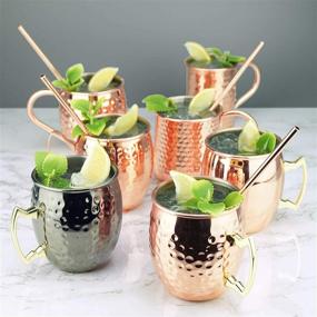 img 1 attached to PG Copper/Rose Gold Plated Stainless Steel Moscow Mule Mug - Authentic Traditional Design (19oz) - Bar Gift Set 4 - Factory Direct - Dimple Finish Hollow Handle!