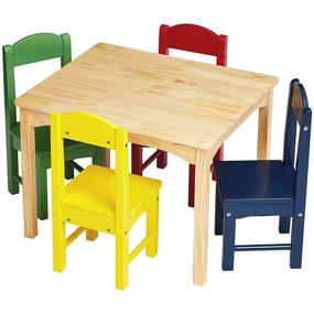 img 4 attached to 🪑 Amazon Basics Kids Wood Table and 4 Chair Set – Natural Table with Assorted Color Chairs: A Perfect Set for Playtime and Creativity