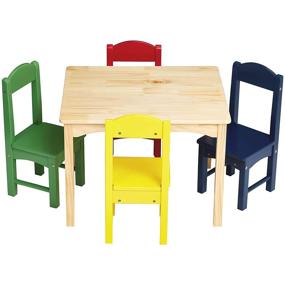 img 3 attached to 🪑 Amazon Basics Kids Wood Table and 4 Chair Set – Natural Table with Assorted Color Chairs: A Perfect Set for Playtime and Creativity