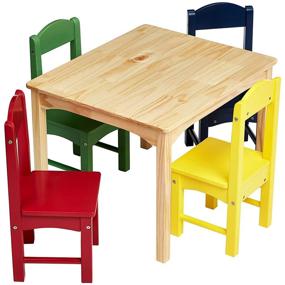 img 2 attached to 🪑 Amazon Basics Kids Wood Table and 4 Chair Set – Natural Table with Assorted Color Chairs: A Perfect Set for Playtime and Creativity
