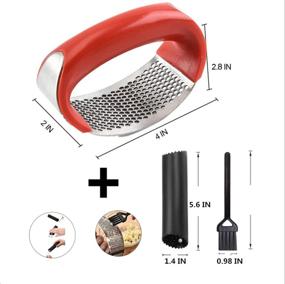 img 3 attached to 🔴 Premium Stainless Steel Garlic Press Set - Easy to Operate and Clean, with Rocker and Peeler, Kitchen Tools in Vibrant Red