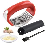 🔴 premium stainless steel garlic press set - easy to operate and clean, with rocker and peeler, kitchen tools in vibrant red logo