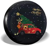 kiuloam christmas tree and red truck spare tire cover polyester universal sunscreen waterproof wheel covers for jeep trailer rv suv truck and many vehicles (14&#34 logo