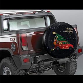 img 3 attached to KiuLoam Рождественская елка и красный грузовик запасное колесо чехол из полиэстера, универсальная солнцезащитная водонепроницаемая покрышка для колес для Jeep, трейлера, RV, SUV, грузовика и многих других транспортных средств (14