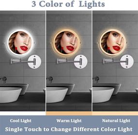 img 2 attached to 🪞 8-inch 1X/10X Magnifying Lighted Makeup Mirror with Adjustable Light, USB Rechargeable, Touch Screen, 3 Color Modes, Extendable Mirror - Wall Mounted Cosmetic Mirror for Women - Perfect Gift!