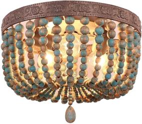 img 3 attached to 🏝️ Bohemian Boho Beachy Wood Bead Ceiling Lights in Grey-Blue, Ideal for Entryway, Hallway, and Bedroom