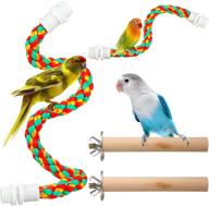 🐦 set of 4 bird perch rope toys: 22-inch & 12-inch lightweight comfortable perches for parrot, incl. bungee standing stick, ideal for climbing, chewing & cage accessories логотип