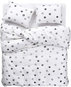 img 2 attached to 🌑 Wake In Cloud - Queen Size Dotted White Comforter Set, 100% Cotton Fabric with Soft Microfiber Fill Beddings, Gray Grey Watercolor Dots Printed (3pcs)