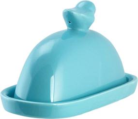 img 2 attached to MyGift Turquoise Ceramic Butter Dish - Stylish and Decorative Kitchen Accessory