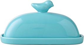 img 4 attached to MyGift Turquoise Ceramic Butter Dish - Stylish and Decorative Kitchen Accessory