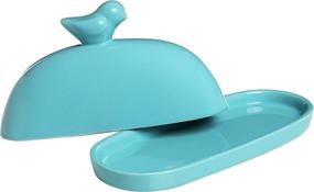 img 3 attached to MyGift Turquoise Ceramic Butter Dish - Stylish and Decorative Kitchen Accessory