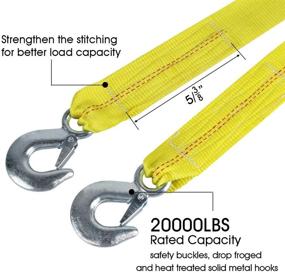 img 2 attached to 🚗 JCHL Nylon Tow Strap with Hooks 2”x20’: Heavy Duty 20,000 lbs Recovery Rope for Car Truck Jeep ATV SUV