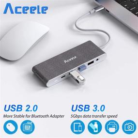 img 3 attached to Premium PU Leather USB C Hub Multiport Adapter with Thunderbolt 3 Docking Station Dongle for MacBook Pro, XPS 13, Laptops - HDMI, VGA, Dual USBC Ports, 3.5mm Jack, Ethernet Lan, SD/TF Card Reader