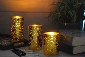 img 1 attached to M Mirrowing Flameless Candles: Elegant Gold Mercury Glass Holder, Realistic 🕯️ Flickering LEDs, Remote Control included – Set of 3, Battery Operated with Timer