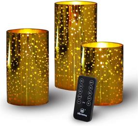 img 2 attached to M Mirrowing Flameless Candles: Elegant Gold Mercury Glass Holder, Realistic 🕯️ Flickering LEDs, Remote Control included – Set of 3, Battery Operated with Timer