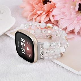 img 1 attached to 💎 QINGQING Pearl Beads Bracelet Band: Elegant Replacement Wristband for Fitbit Versa 3/Sense (White)