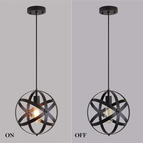 img 1 attached to 🏡 Q&amp;S Farmhouse Rustic Pendant Light: Vintage Black Spherical Chandelier for Industrial Style Ceiling Décor – 1-Light LED Bulb Included for Dining, Kitchen, Entryway & Foyer