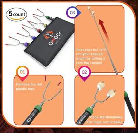 img 1 attached to 🔥 OMOCK Campfire Roasting Sticks for Marshmallow and Hot Dog - 34 inch, Set of 5, Telescoping BBQ Forks, Smores Skewers for Fire Pit, 360° Rotating Base for Even Cooking of Hot Dogs