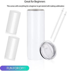 img 1 attached to 🥤 20oz Sublimation White Skinny Tumbler with Straw - Heat Transfer Mug for Vinyl DIY Gifts, Stainless Steel Double Wall Insulated Travel Mug (2 Pack)