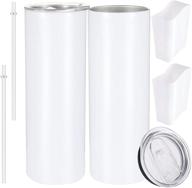 🥤 20oz sublimation white skinny tumbler with straw - heat transfer mug for vinyl diy gifts, stainless steel double wall insulated travel mug (2 pack) logo