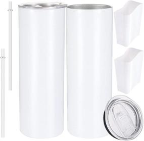 img 4 attached to 🥤 20oz Sublimation White Skinny Tumbler with Straw - Heat Transfer Mug for Vinyl DIY Gifts, Stainless Steel Double Wall Insulated Travel Mug (2 Pack)