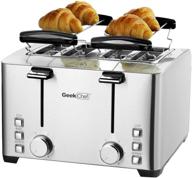 🍞 geek chef 4 slice toaster: stainless steel bagel toaster with warming rack, 6 shade settings, extra wide slots, 1500w power логотип