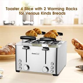 img 1 attached to 🍞 Geek Chef 4 Slice Toaster: Stainless Steel Bagel Toaster with Warming Rack, 6 Shade Settings, Extra Wide Slots, 1500W Power